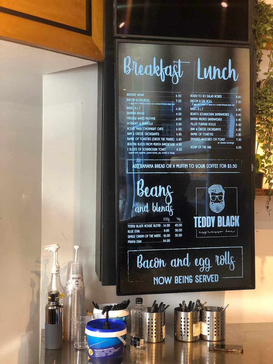 Menu, Teddy Black Espresso Bar