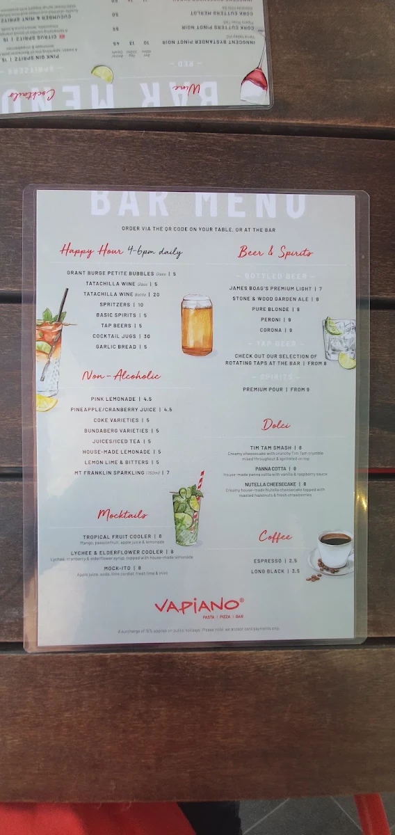 Menu, Vapiano Grand Central