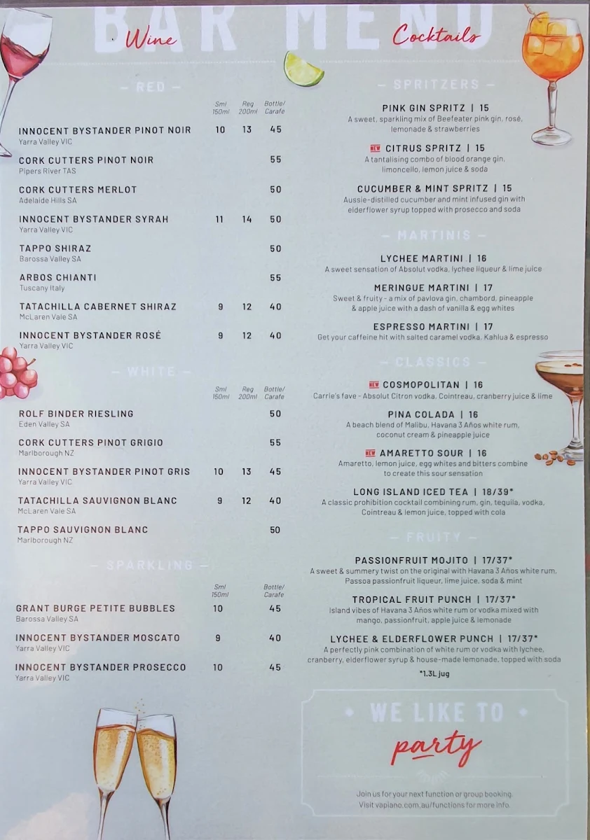 Menu, Vapiano Grand Central
