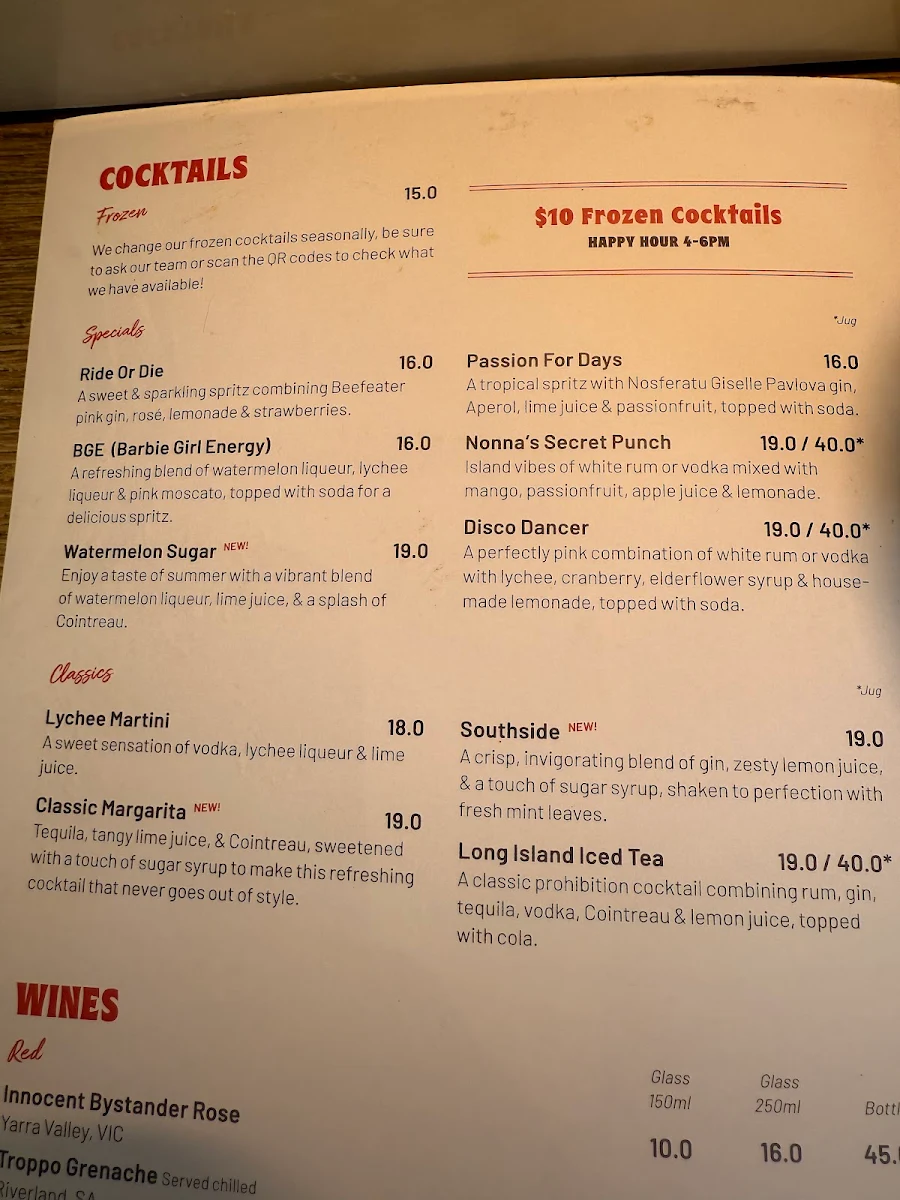 Menu, Vapiano Grand Central