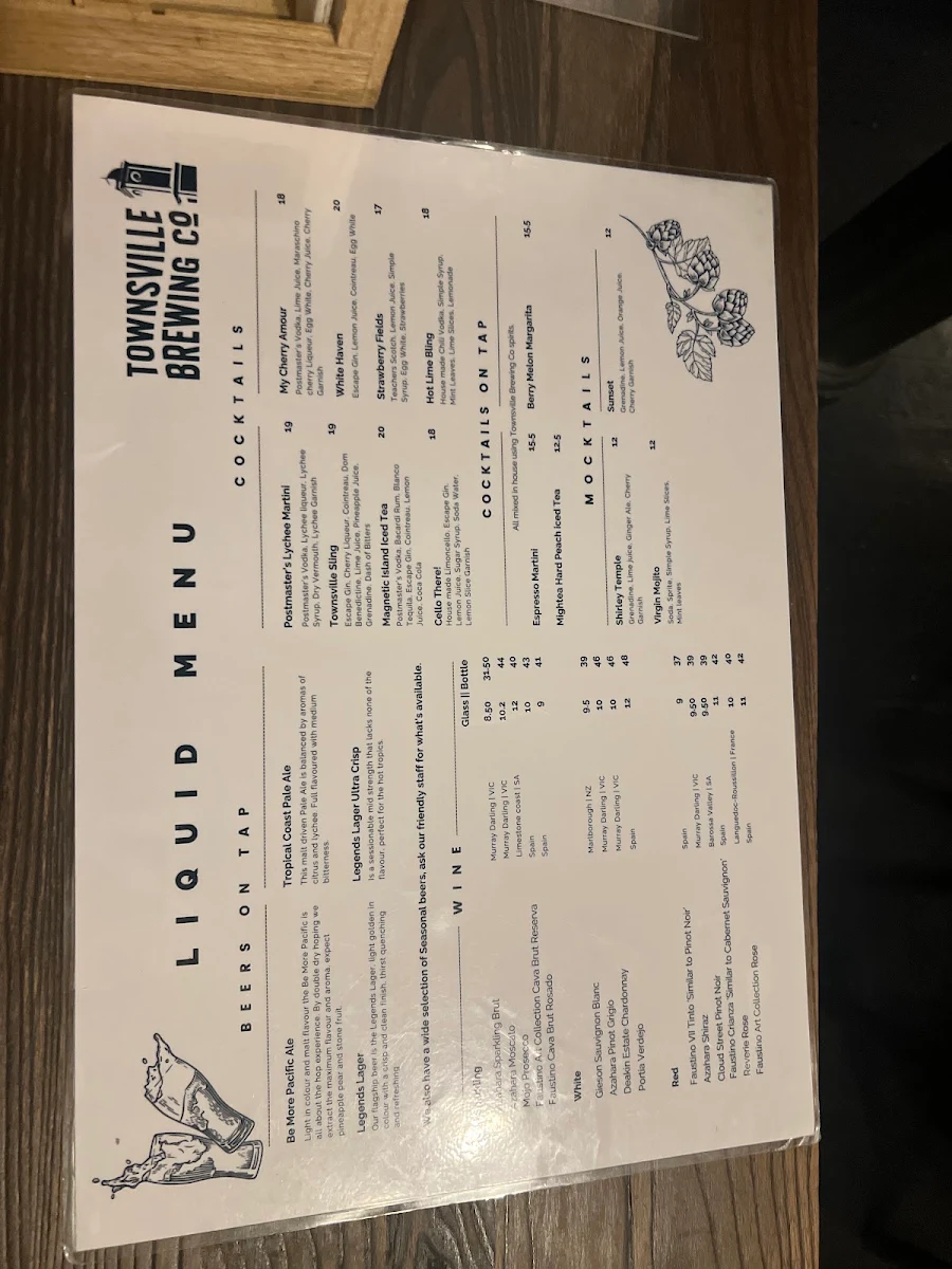 Menu, Townsville Brewing Co