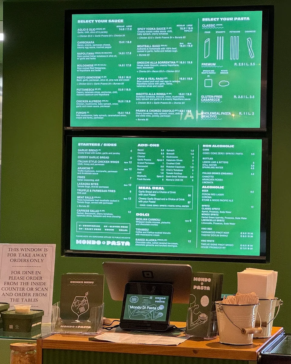 Menu, Mondo Di Pasta (QV Melbourne)
