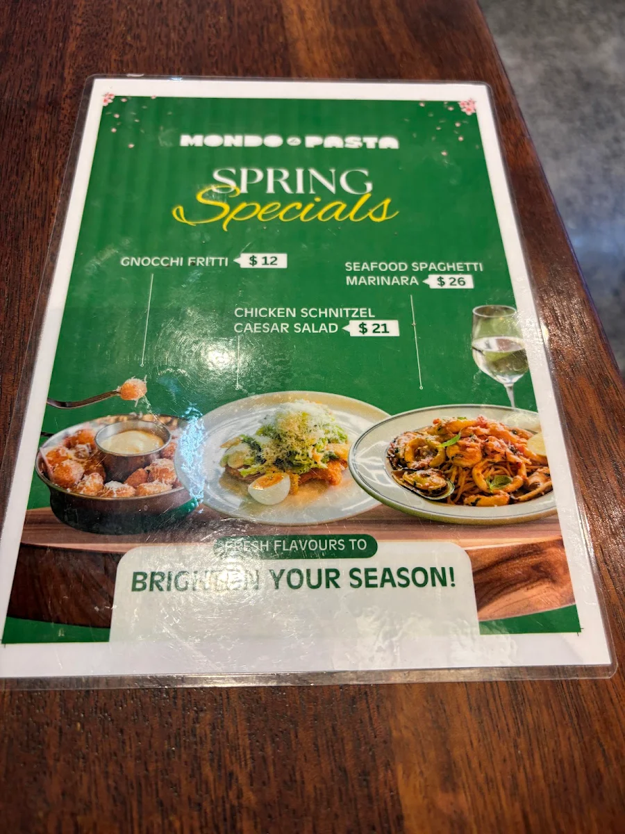 Menu, Mondo Di Pasta (QV Melbourne)