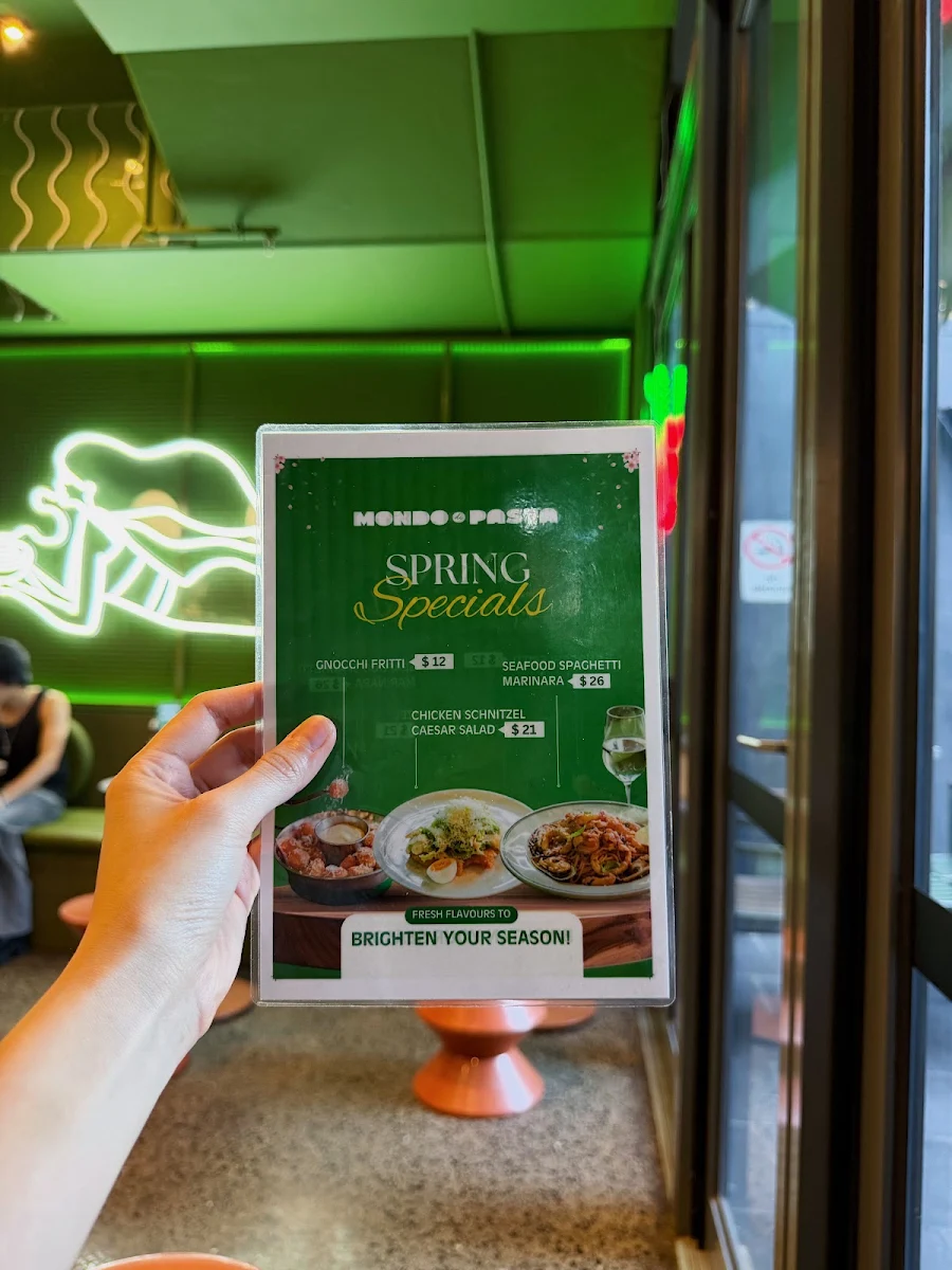 Menu, Mondo Di Pasta (QV Melbourne)