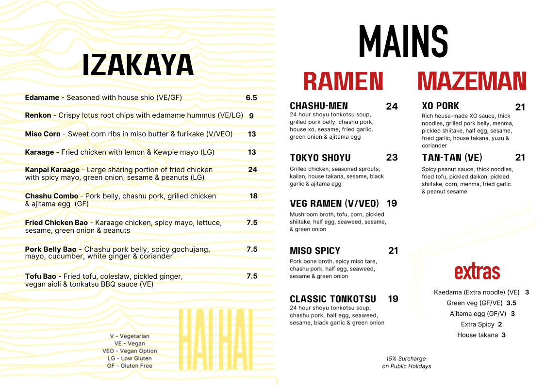 Menu, Hai Hai