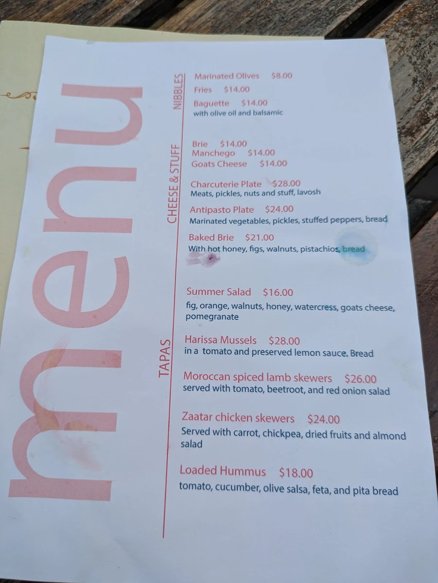 Menu, The Rio