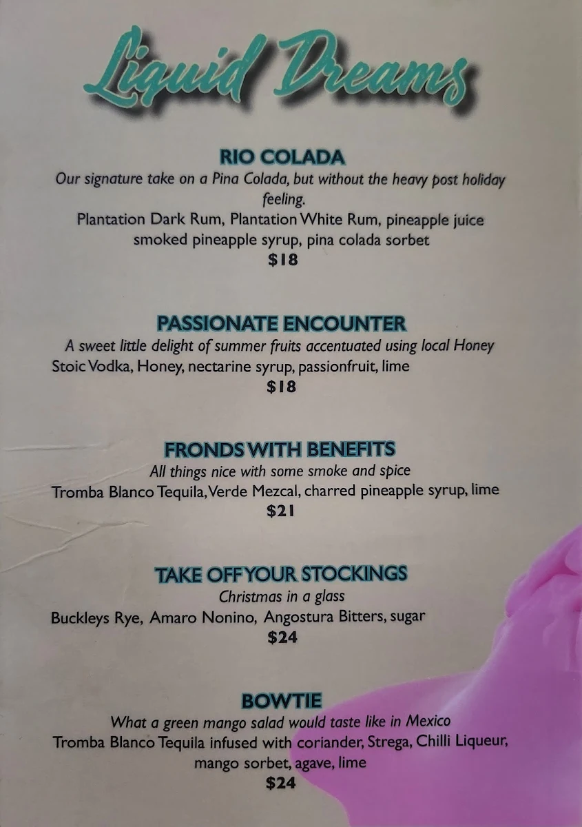 Menu, The Rio