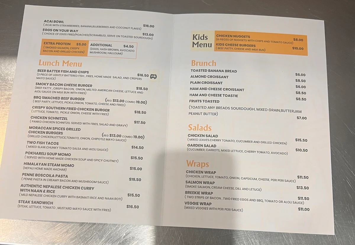 Menu, Cafe Glory and foods