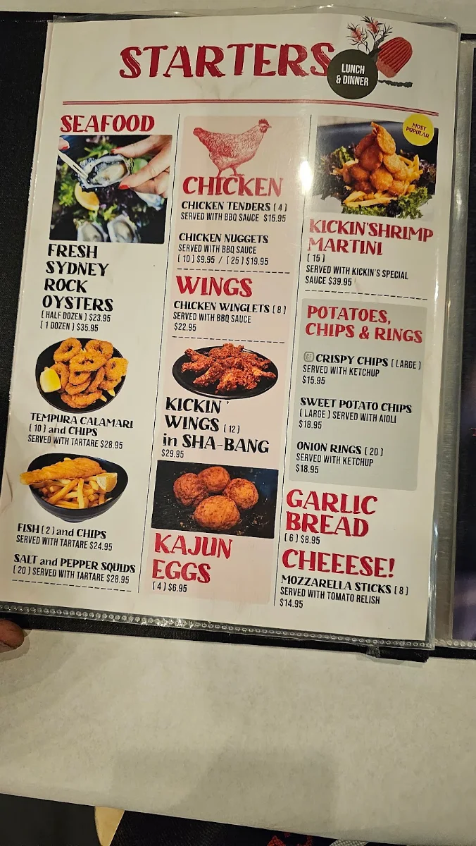 Menu, Kickin’Inn Emerton
