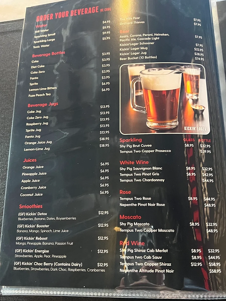 Menu, Kickin’Inn Emerton