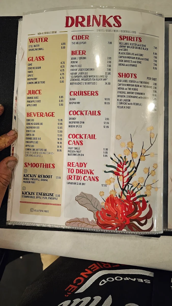 Menu, Kickin’Inn Emerton