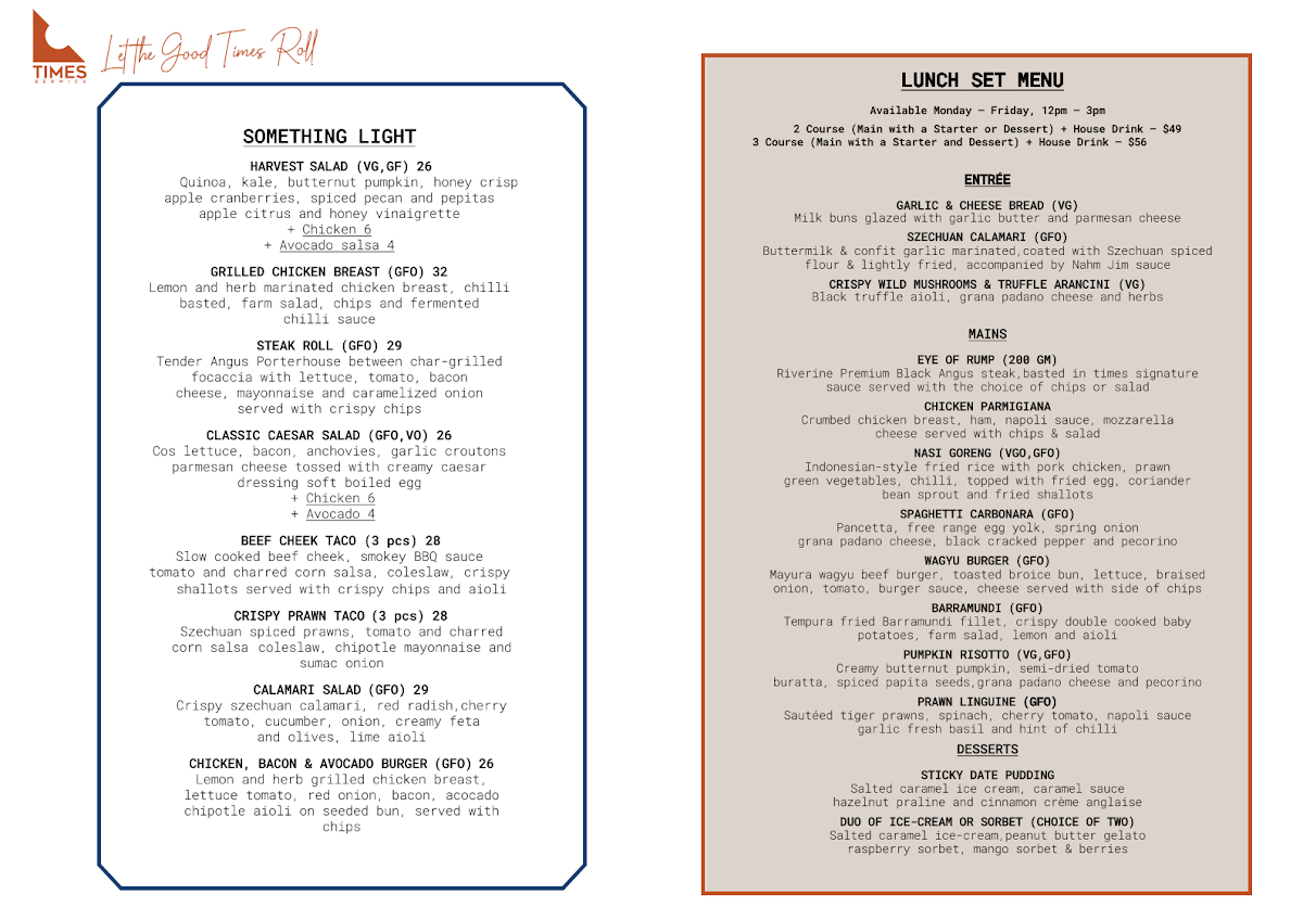 Menu, Times Berwick