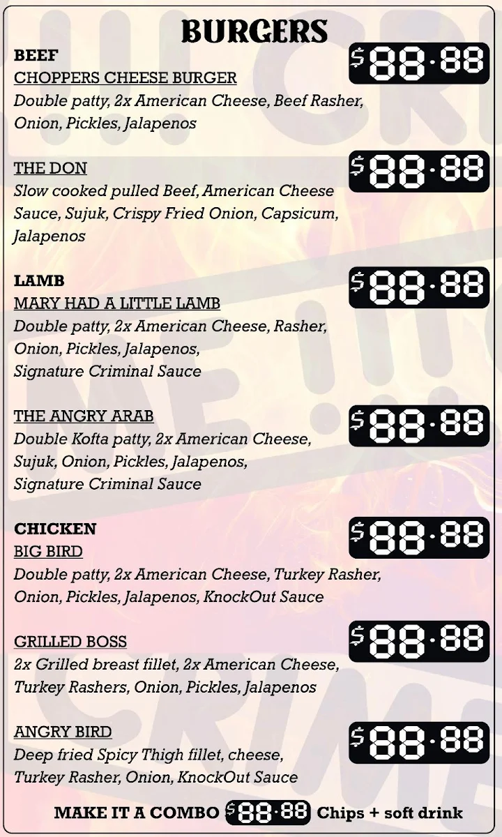 Menu, Criminal Grillz