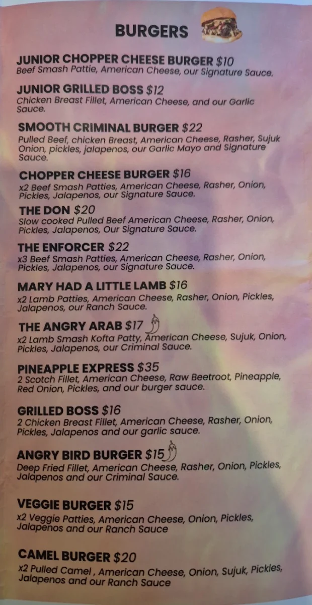 Menu, Criminal Grillz