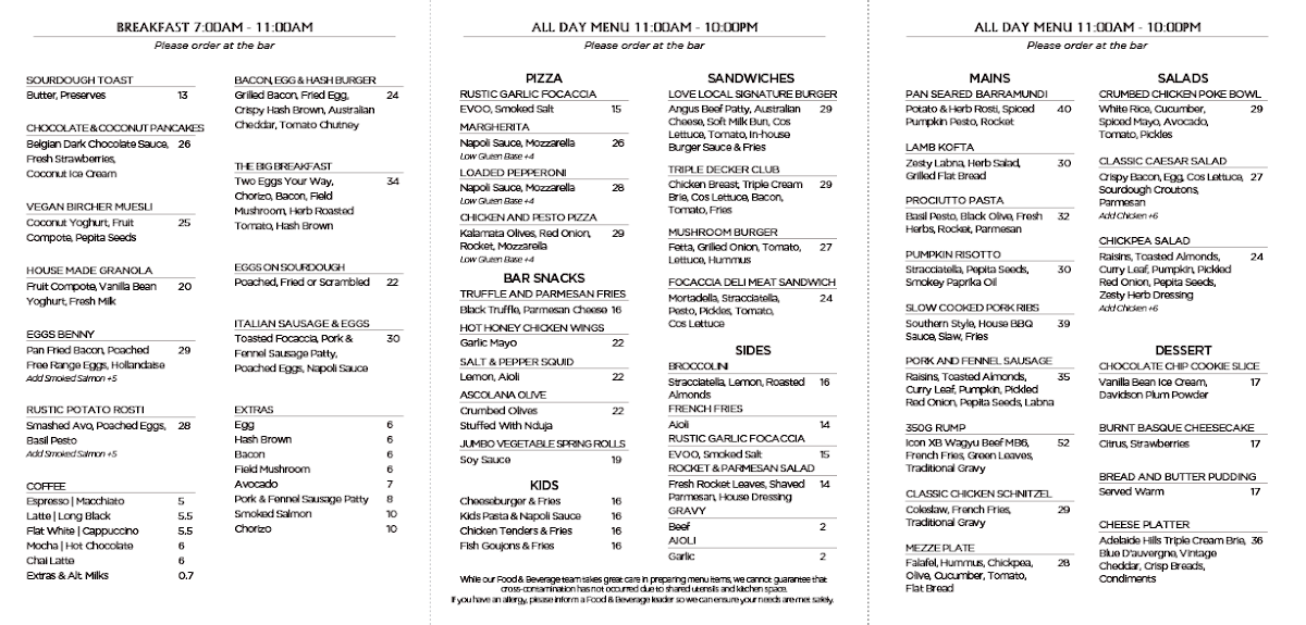 Menu, CBD | Cafe Bar Dining