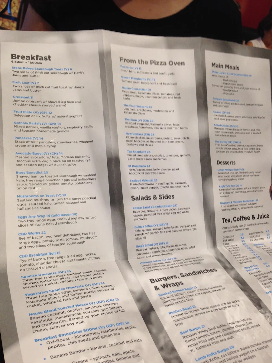 Menu, CBD | Cafe Bar Dining