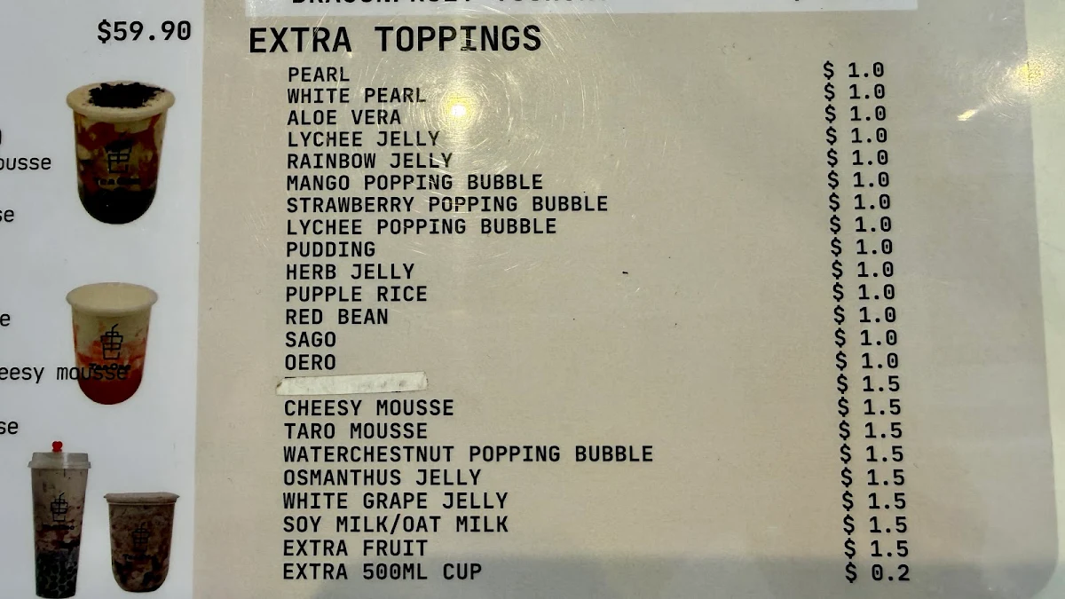 Menu, Tea One South Yarra