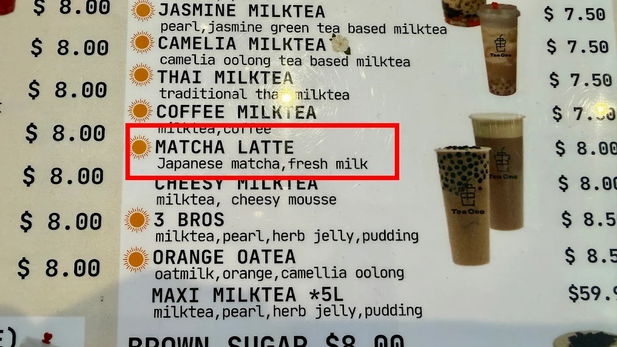 Menu, Tea One South Yarra