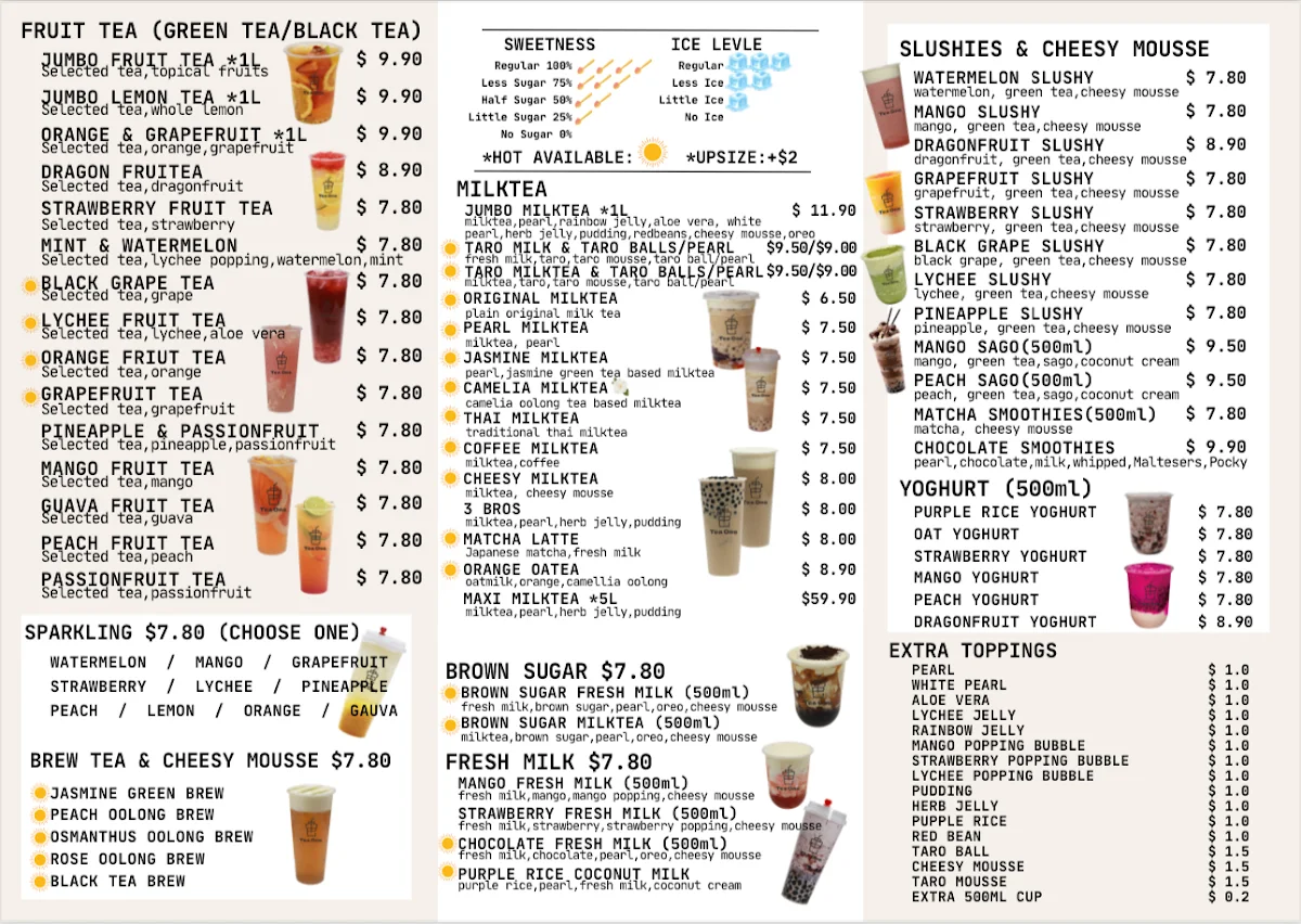 Menu, Tea One South Yarra