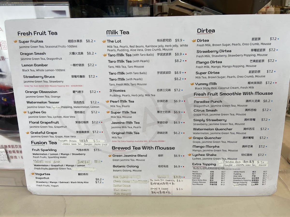 Menu, Tea One South Yarra