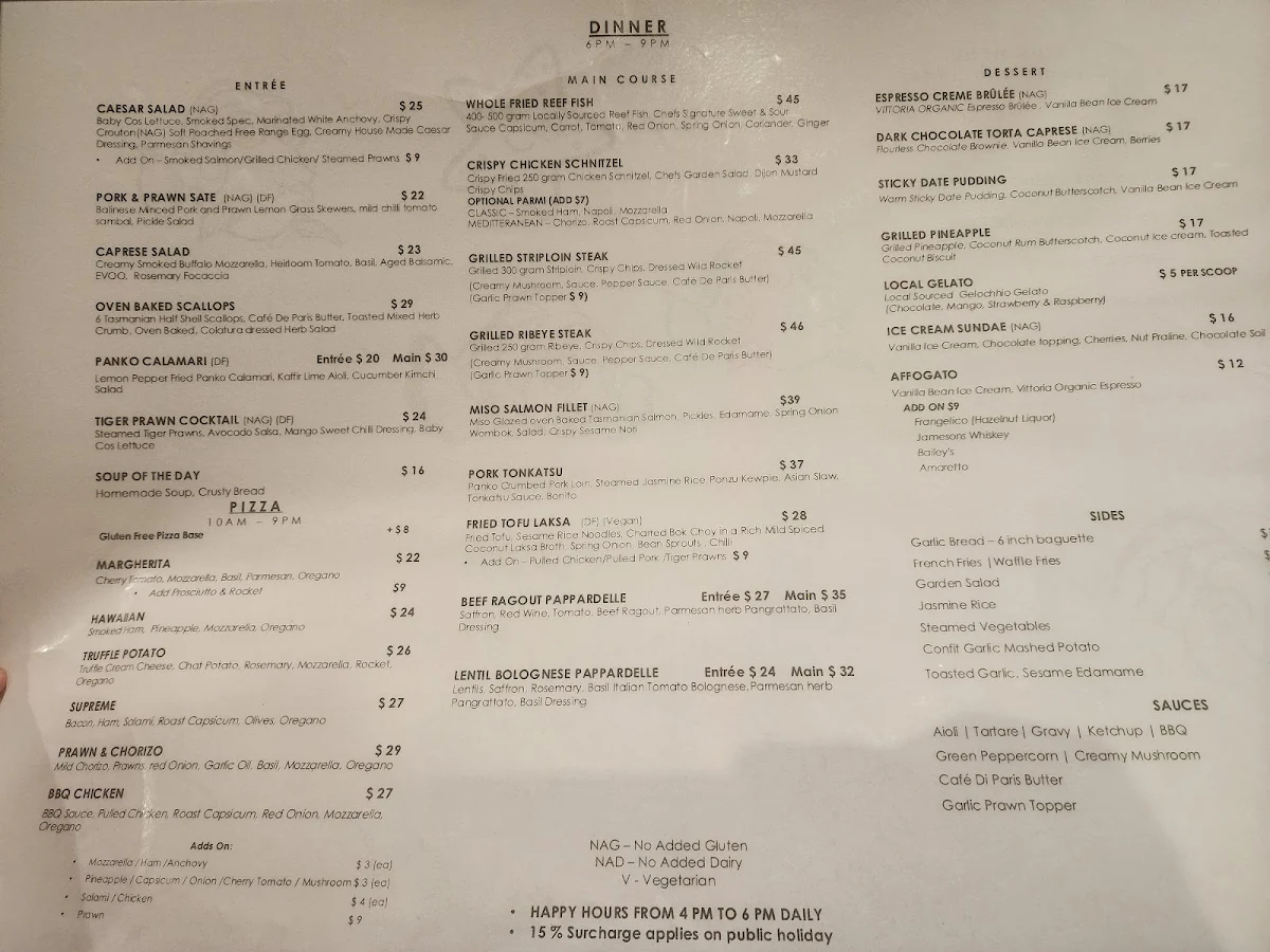 Menu, Coral Hedge Brasserie