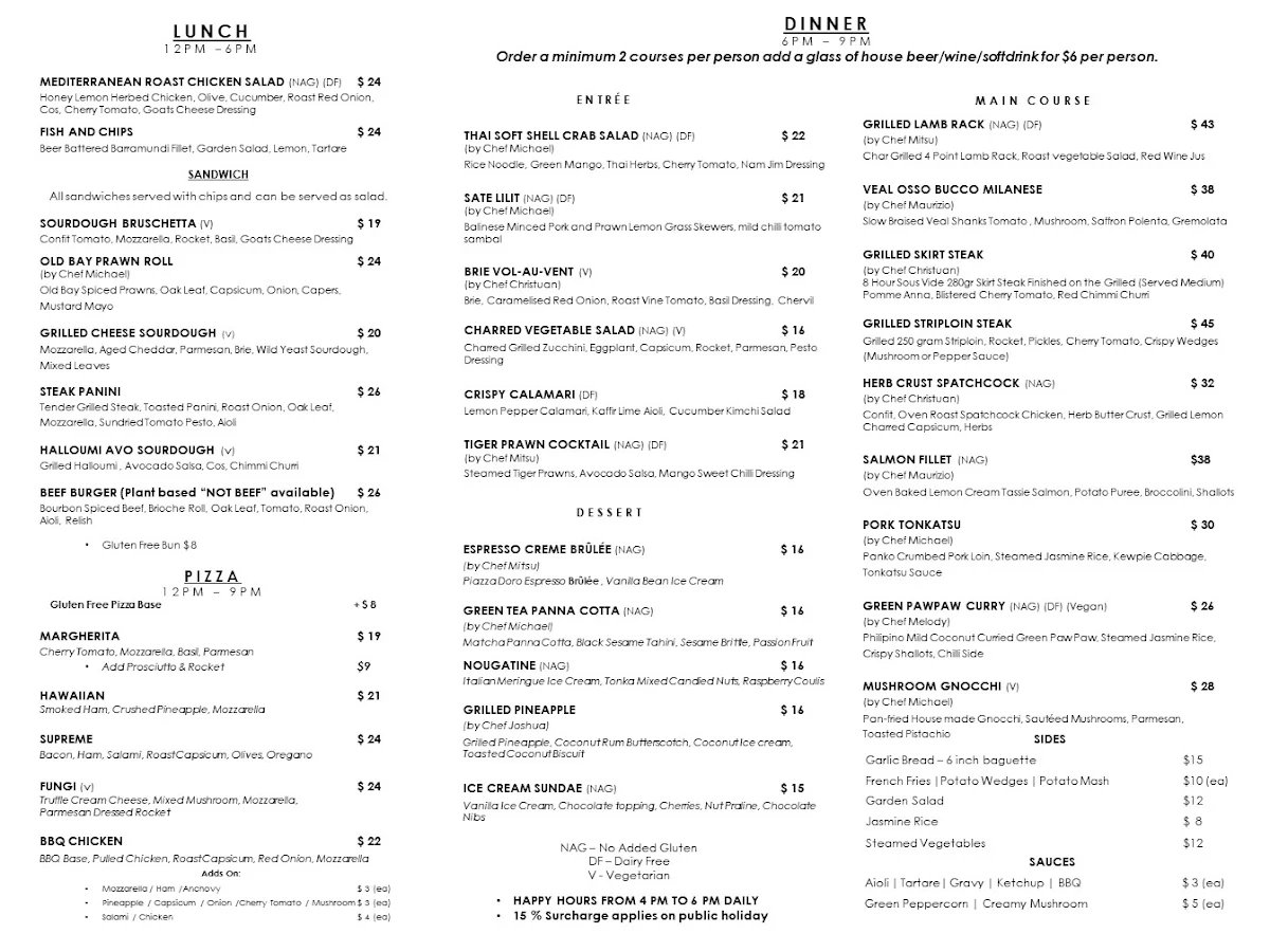 Menu, Coral Hedge Brasserie