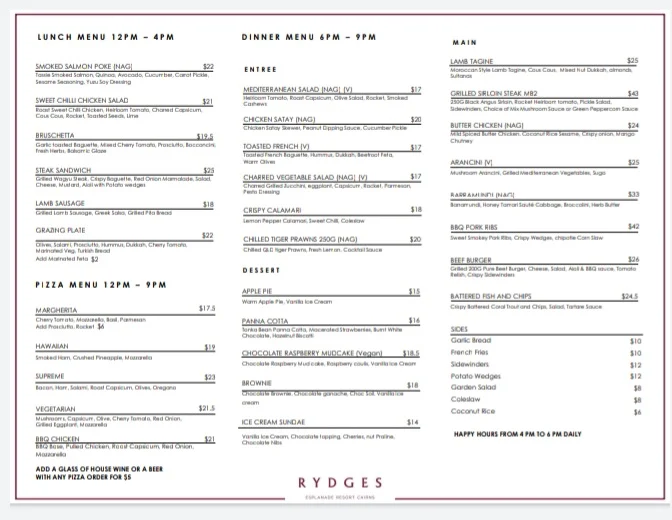 Menu, Coral Hedge Brasserie