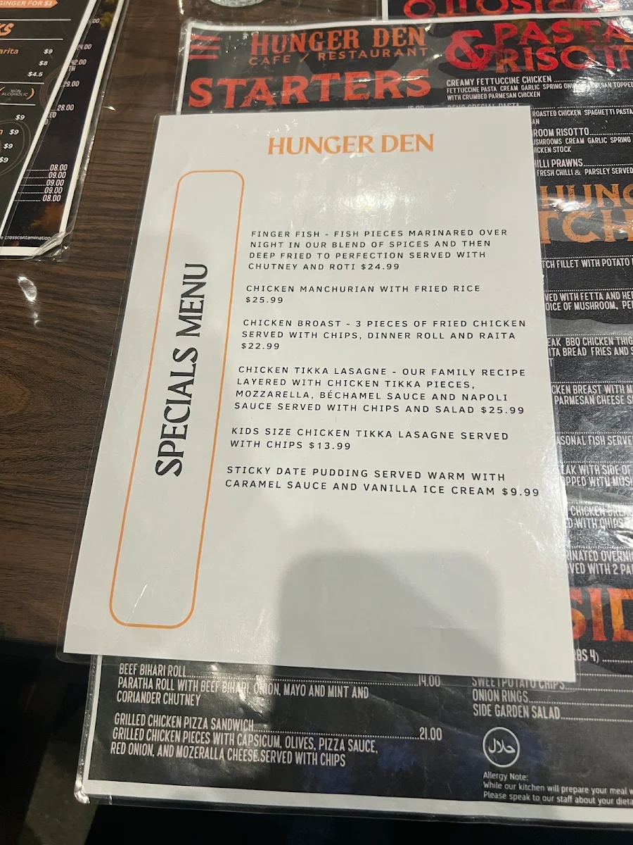 Menu, Hunger Den