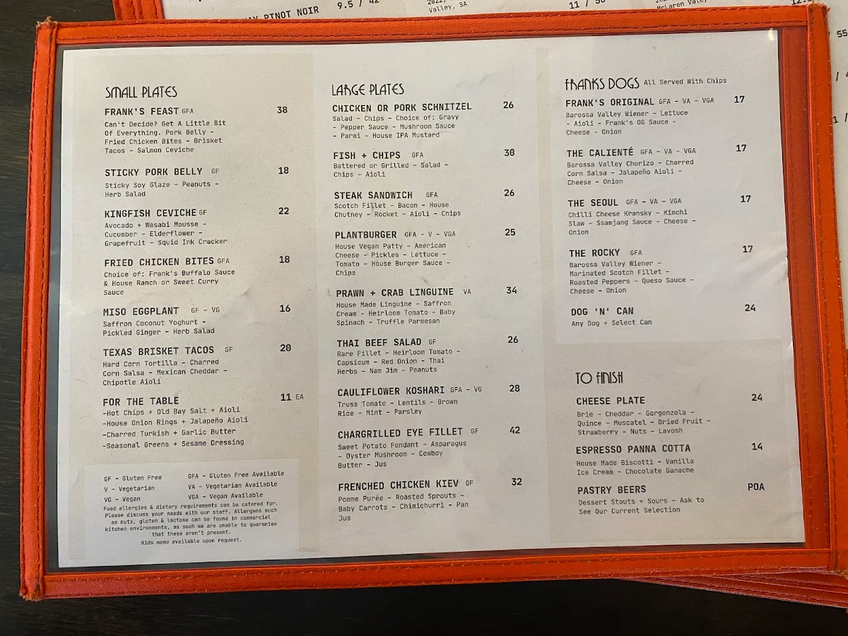 Menu, The Franklin Hotel