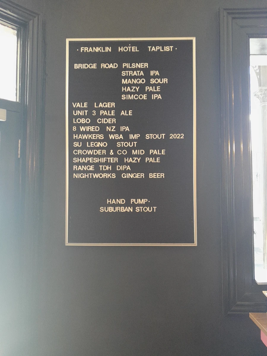 Menu, The Franklin Hotel