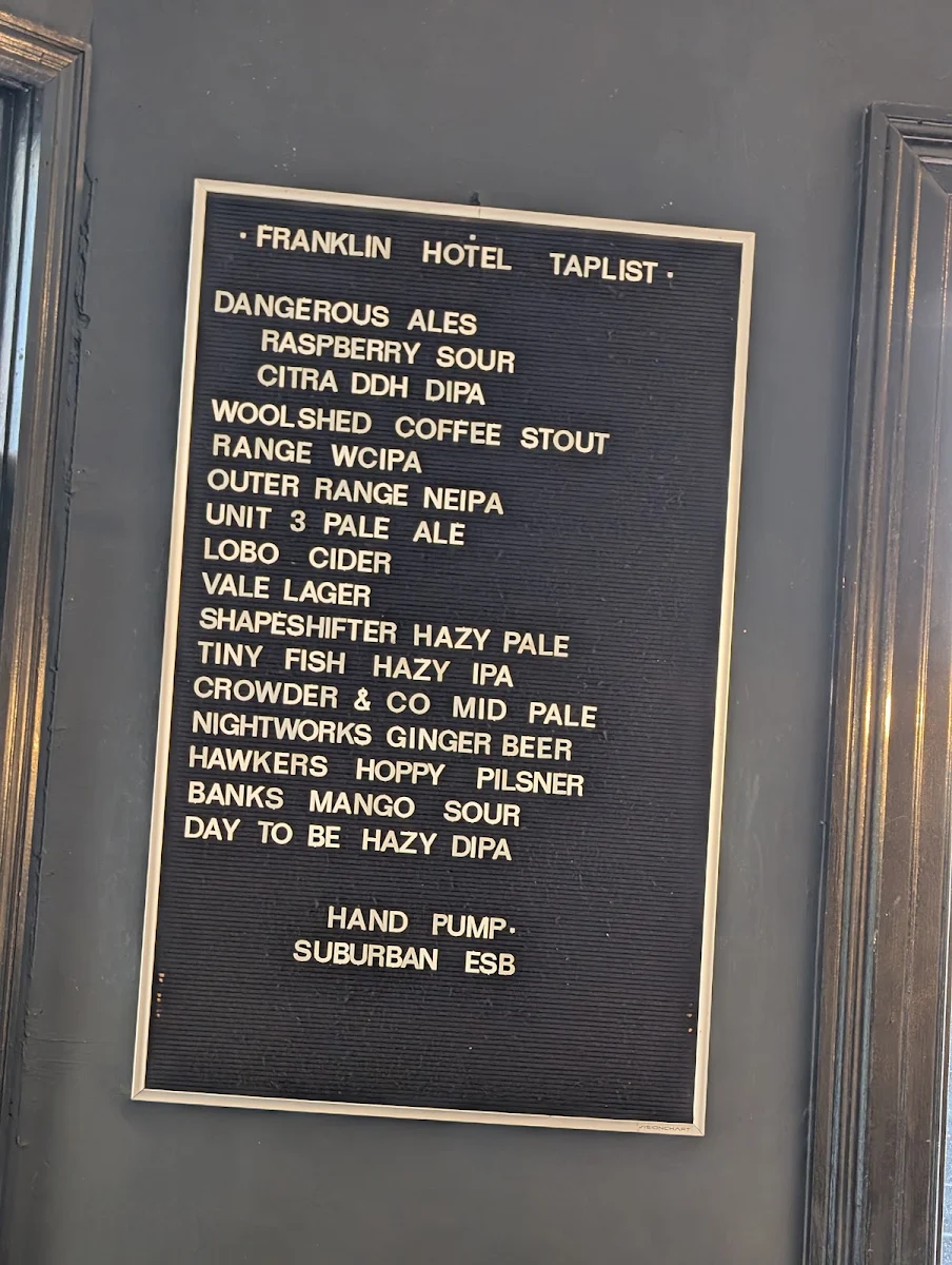 Menu, The Franklin Hotel