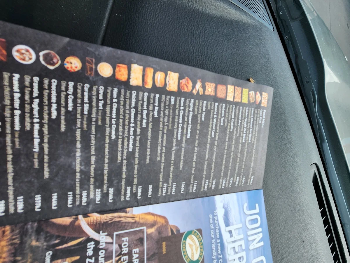 Menu, Zarraffa's Coffee Warwick