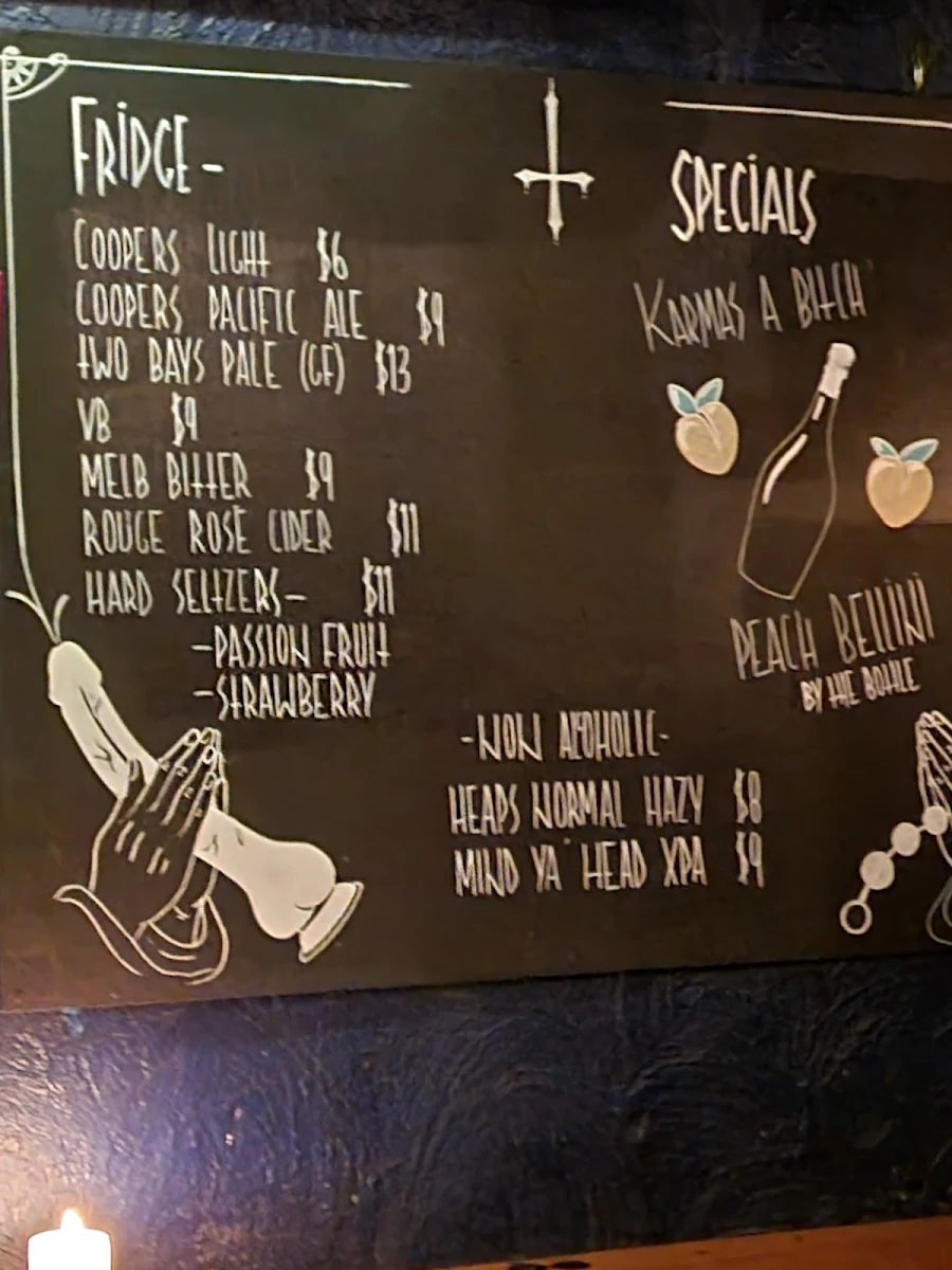 Menu, Kent St Bar