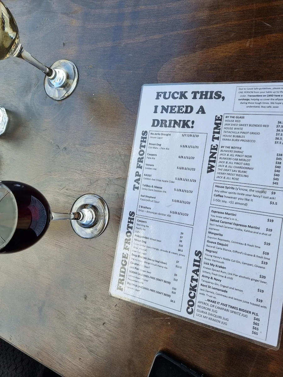 Menu, Kent St Bar
