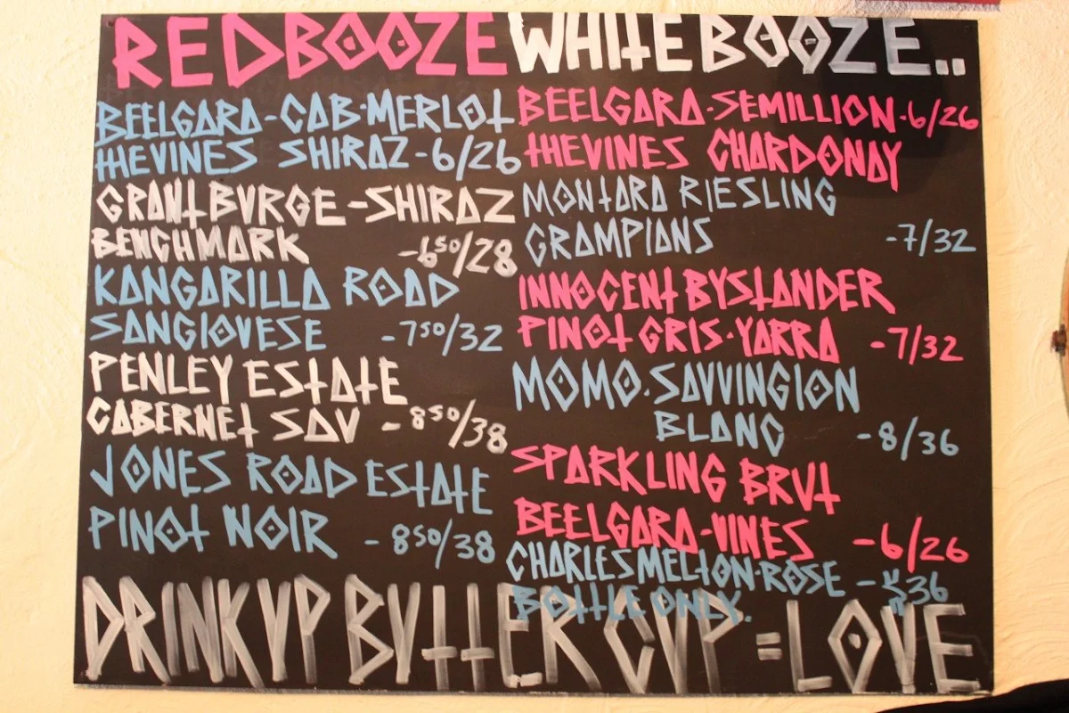 Menu, Kent St Bar