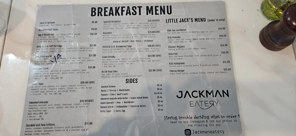 Menu, JACKMAN EATERY