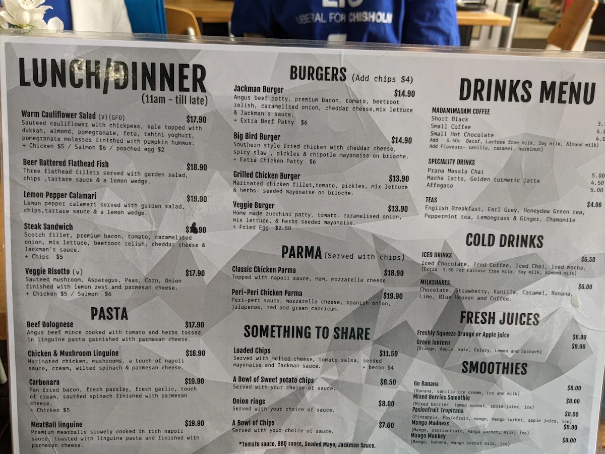 Menu, JACKMAN EATERY