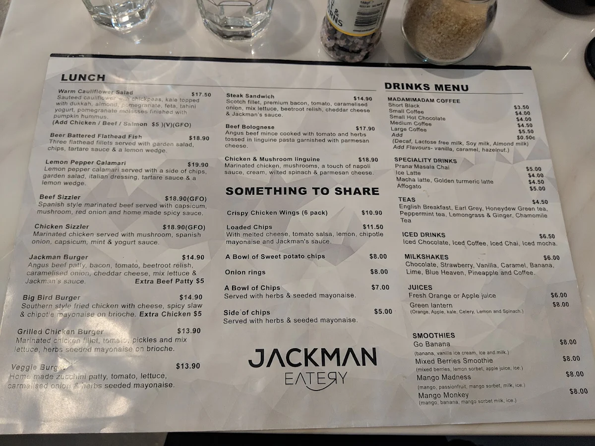 Menu, JACKMAN EATERY