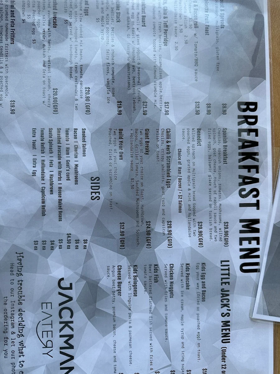 Menu, JACKMAN EATERY