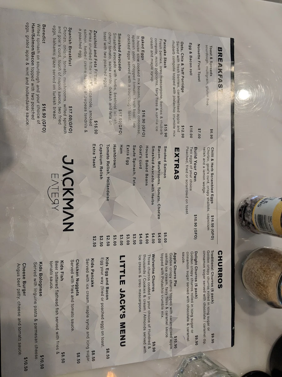 Menu, JACKMAN EATERY