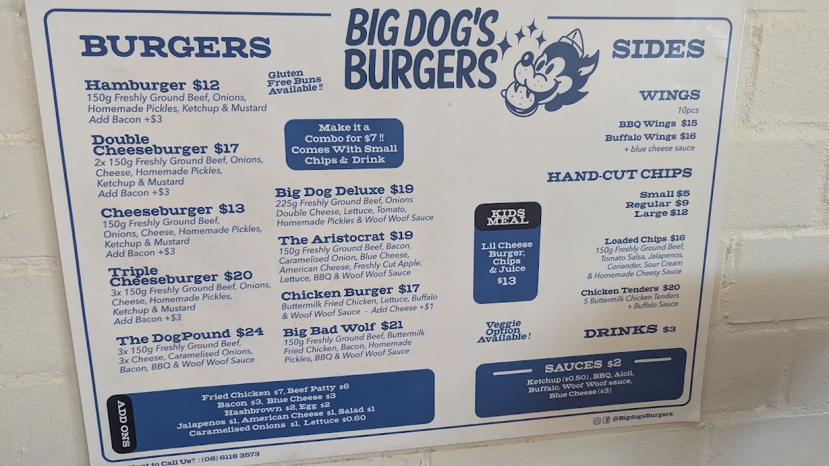 Menu, Big Dog's Burgers