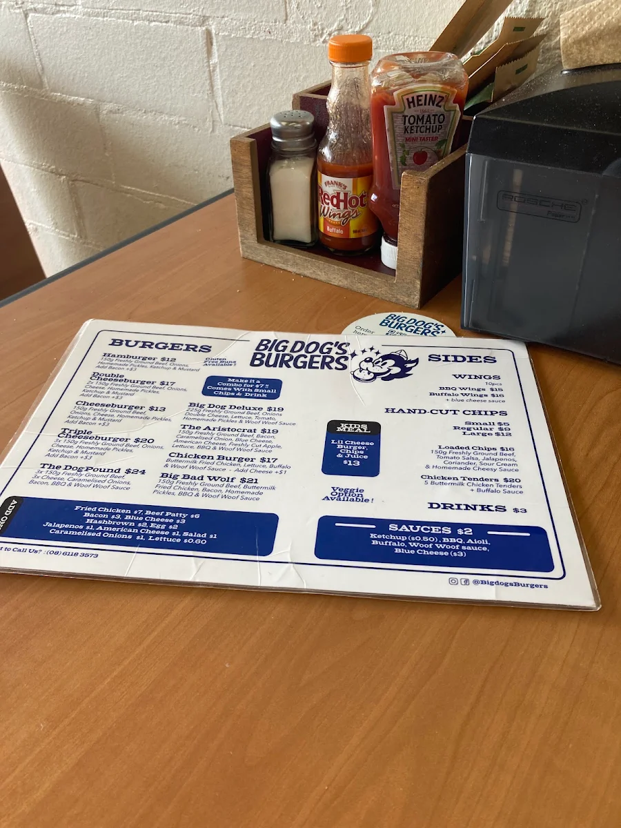 Menu, Big Dog's Burgers