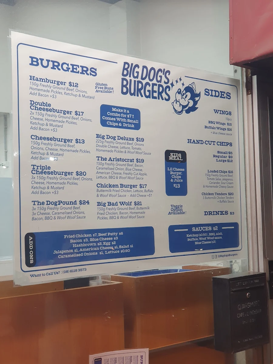 Menu, Big Dog's Burgers