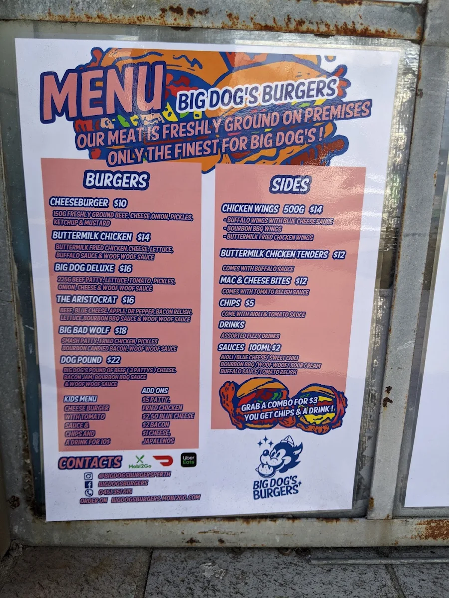 Menu, Big Dog's Burgers