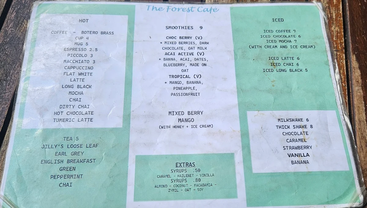 Menu, The Forest Cafe
