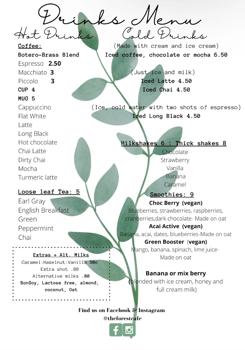 Menu, The Forest Cafe