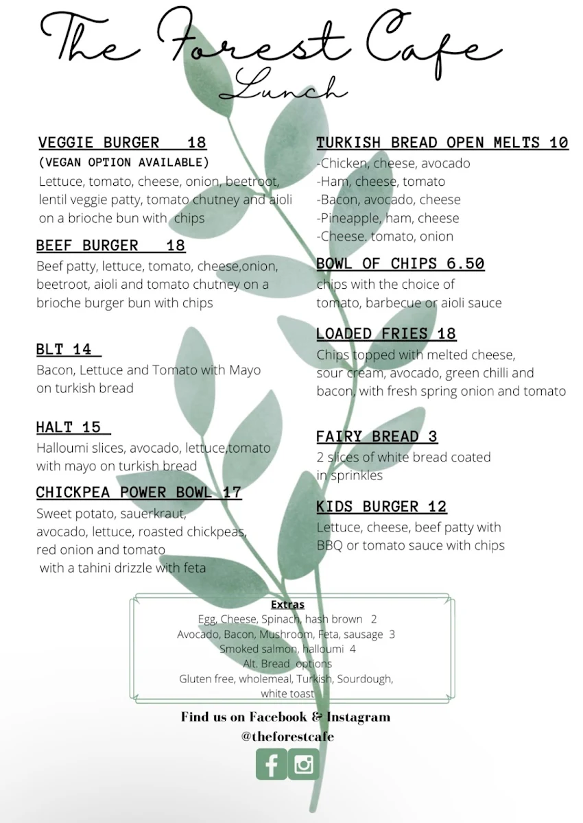 Menu, The Forest Cafe