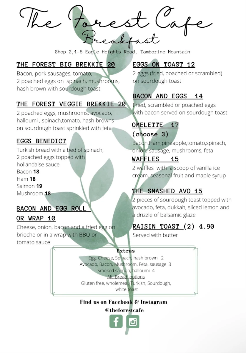 Menu, The Forest Cafe