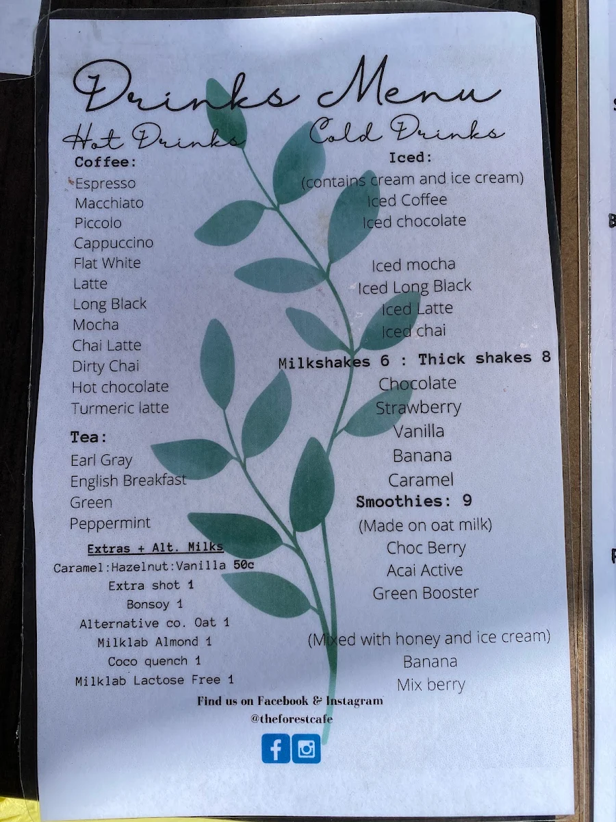 Menu, The Forest Cafe