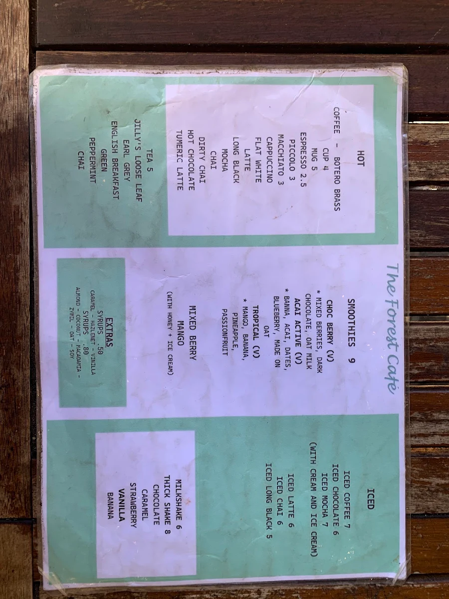 Menu, The Forest Cafe